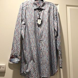 Luciano Visconti Black contemporary dress shirt with contrasting cuffs. NWT